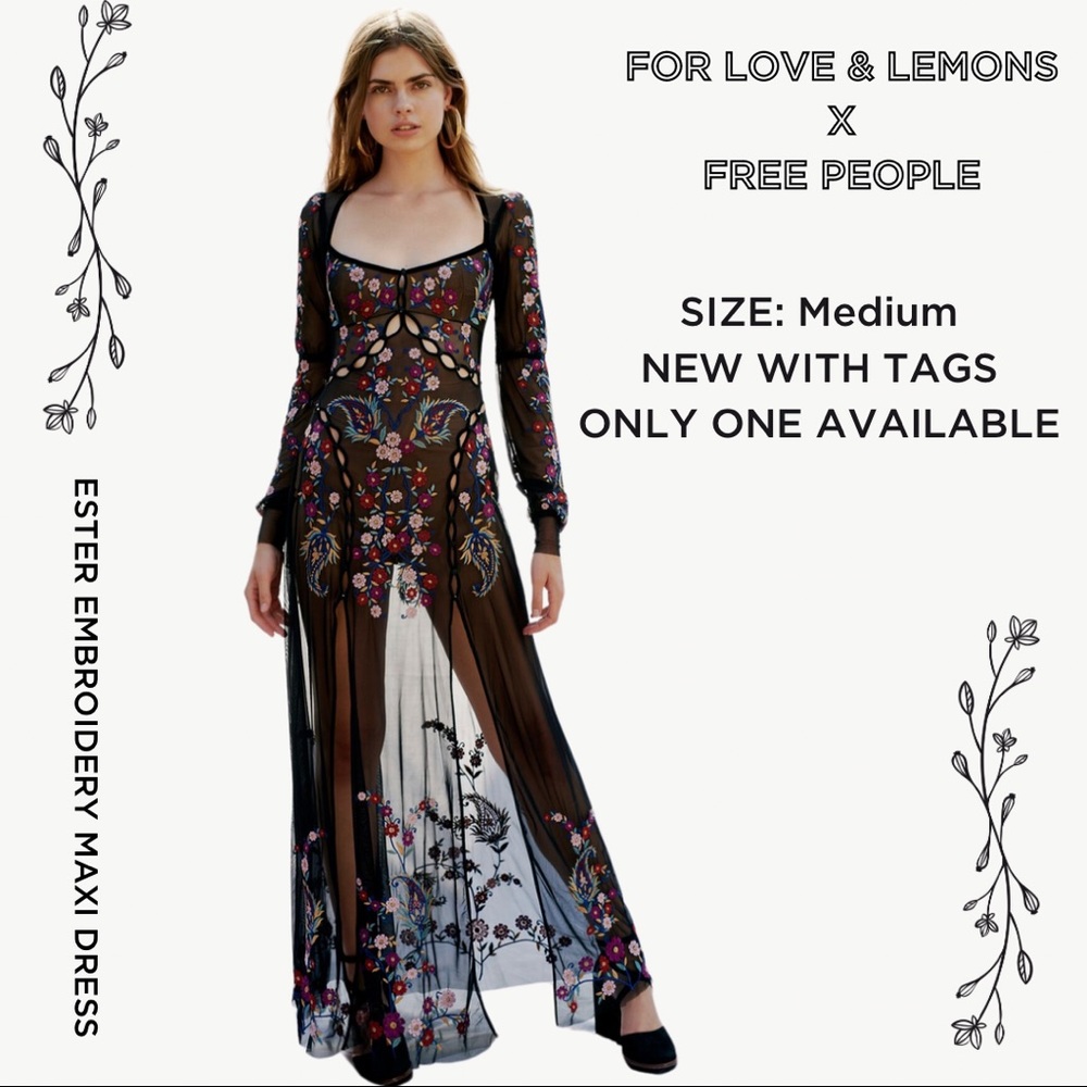 NEW For Love & Lemons x Free People Ester Embroidery Maxi Dress, MEDIUM
